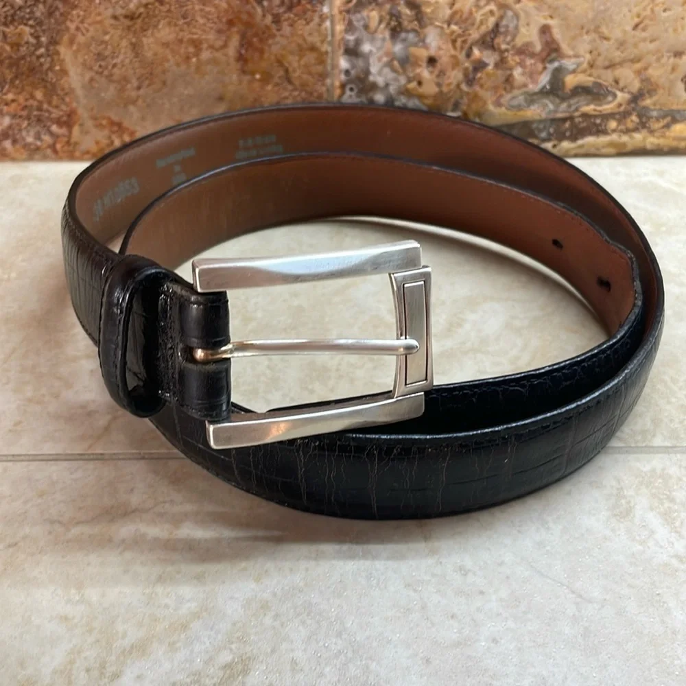 Brighton Dress Belt Size 38 Animal Full Grain Leather Glove Lining Black